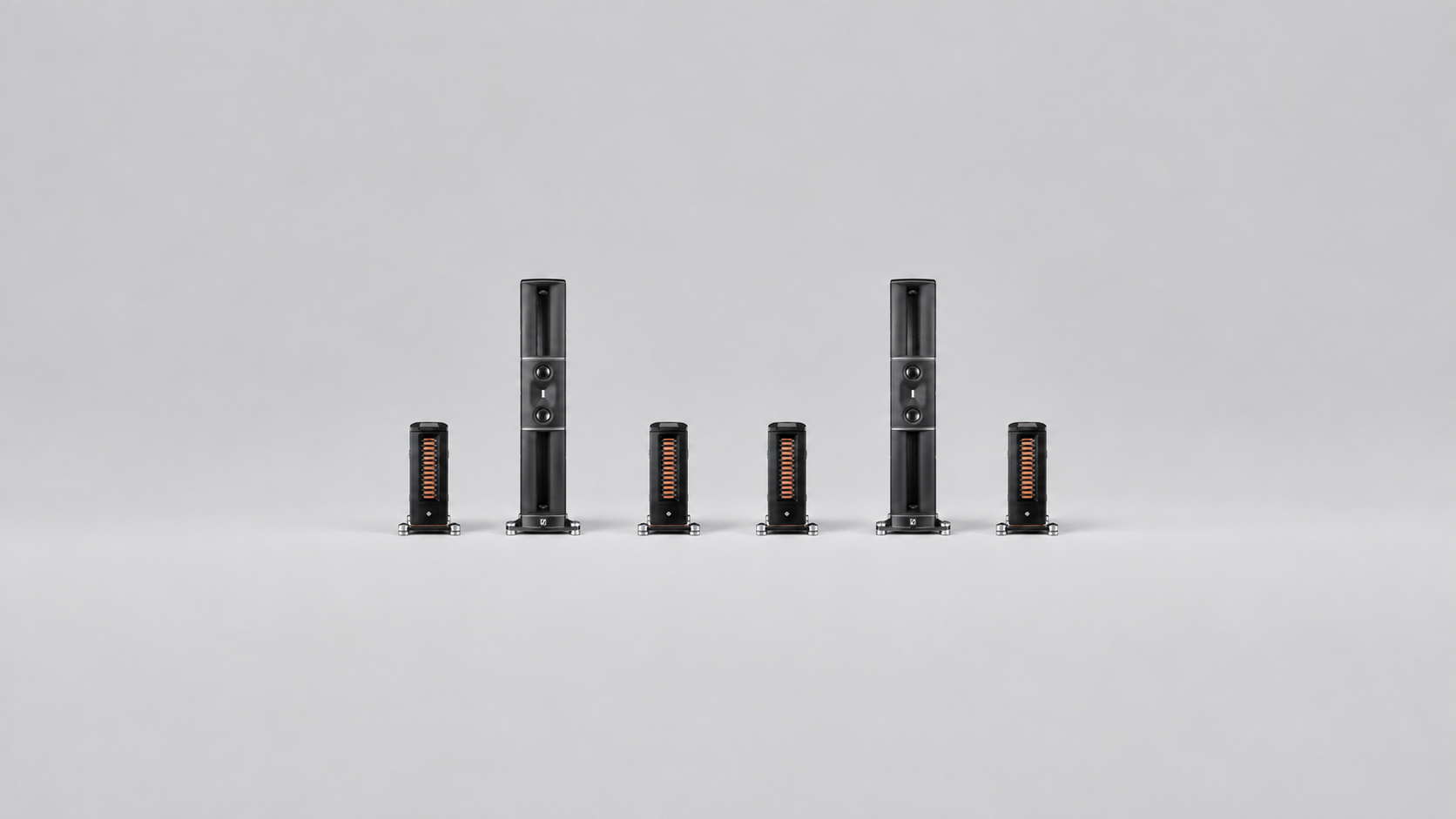 The complete system: two Børresen M8 loudspeakers with four Aavik M-880 monoblocks